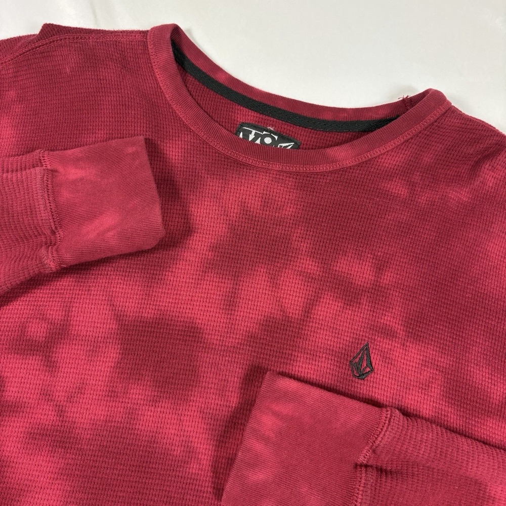Vintage Volcom Size L Mens Red Tie Dye Thermal Long Sleeve Waffle Knit 90s Y2K